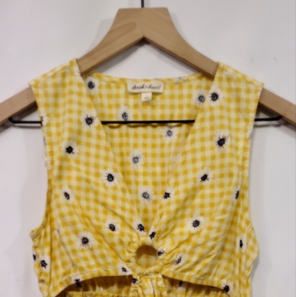 Derek Heart Cutout Tiered Dress Women's S Yellow Retro 90s Y2K Cottagecore Beach - Picture 2 of 8